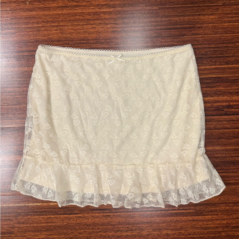Honey Mango Cream Lace Ruffle Hem Mini Skirt Slip Fairycore Coquette Cottagecore